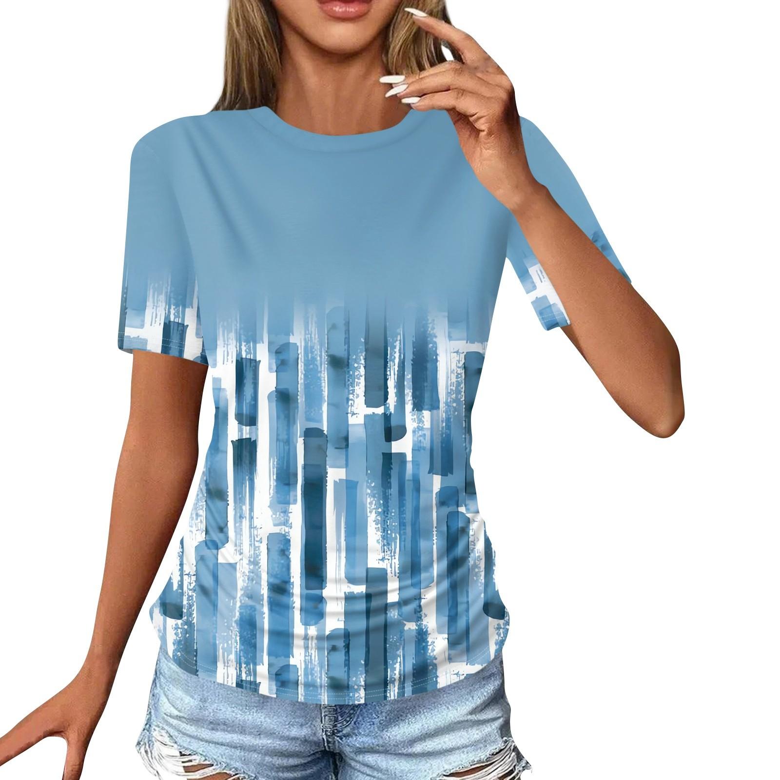 

Женские футболки, модные повседневные топы с круглым вырезом и коротким рукавом, туника с принтом XXL