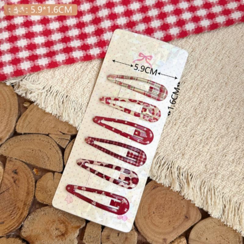 6pcs/set Cute Cartoon Red Hair Clips Sweet Enamel Star Leopard Print Pins for Kids Girls Fashion Hair Accessories for Bangs