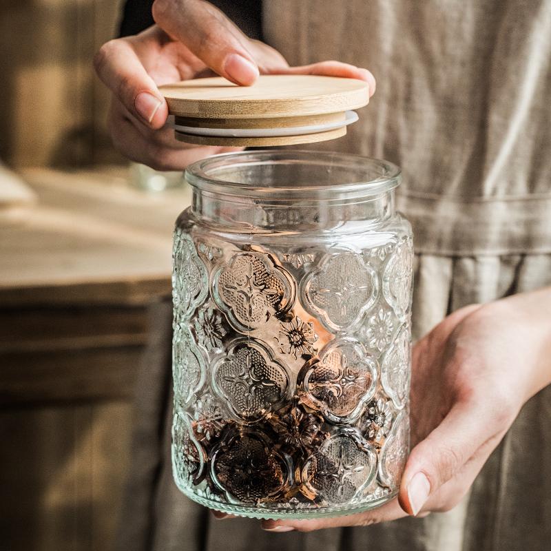 Vintage Glass Storage Jars with Lid Airtight Seal for Snacks Dry Food Kitchen Pantry Organization
