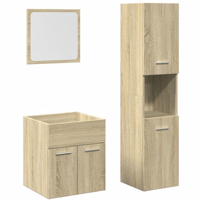 VidaXL Ensemble De Meubles De Salle De Bain 3 Pcs Chêne Sonoma, Armoire De Salle De Bain, Placard De Salle De Bain, Meuble 3324992