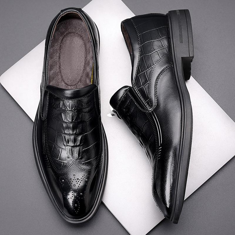 Sale New First-layer Cowhide Men's Leather Shoes Daily Lace-up Business Dress Men's Shoes Genuine Leather Alligator Pattern Leather Shoes