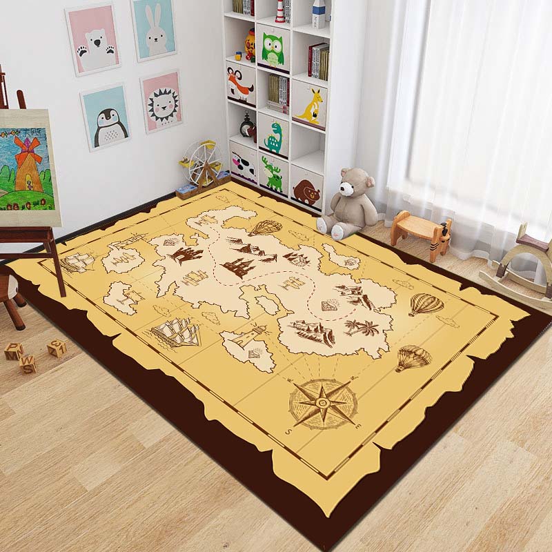 15 Sizes Antique Pirate Treasure Map Carpet Rug for Bedroom Living Room Boho Decor Children's Crawling Mat College Dorm Decor