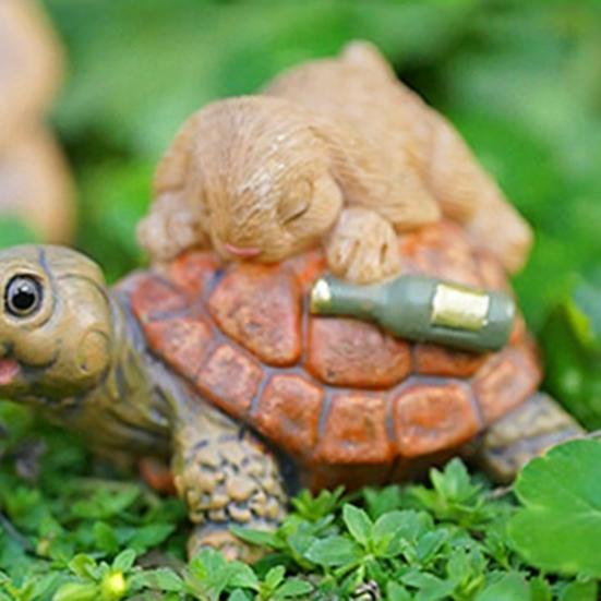 Resin Animal Garden Statue Cartoon Bunny Turtle Hedgehog Figurine for Fairy Garden Yard Lawn Indoor Outdoor Decor