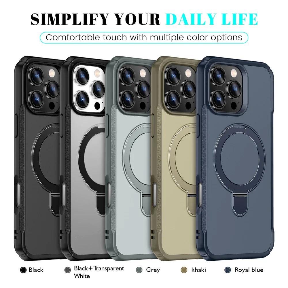Wireless Charger Magnetic Protective Ring Holder Phone Case for IPhone 16E 16 15 13 12 Pro Max 14 Plus 11 XR Kickstand Cover