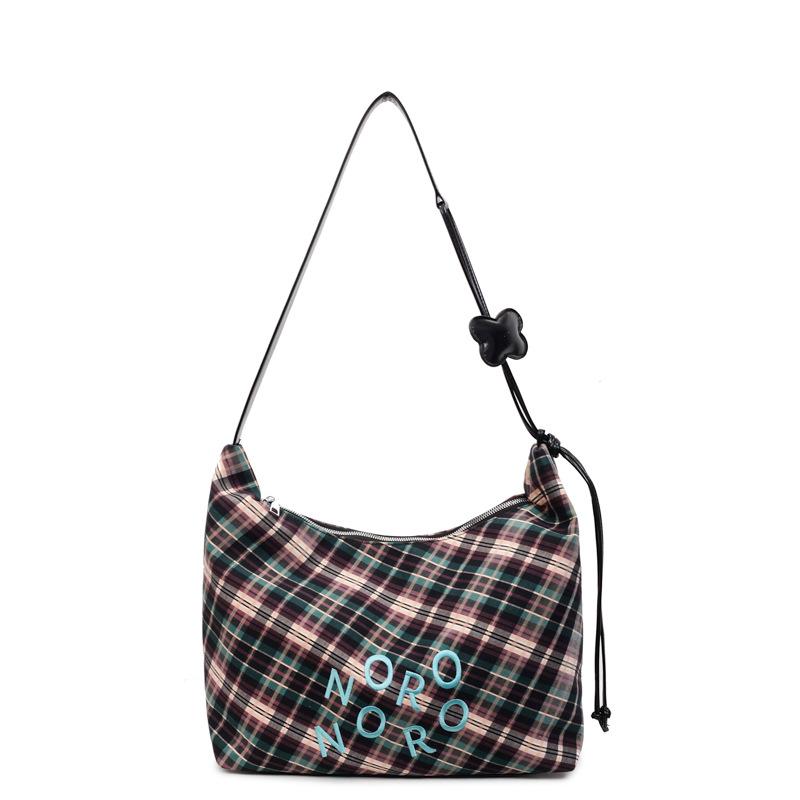 2025 new plaid canvas bag, Korean handbag, literary style versatile shoulder bag, large capacity simple crossbody bag