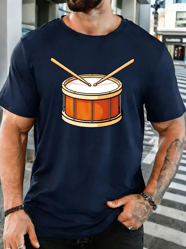 Snare Drum With Drumsticks Unisex Front Print T Shirt Music Instruunisext Cartoon Graphic Tee Casual Short Sleeve Top Drummer Fan Gift