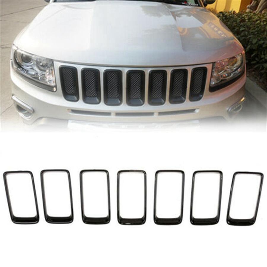 Gloss Black Front Grille Trim Ring Insert Trim For Jeep Grand Cherokee 2014-2016