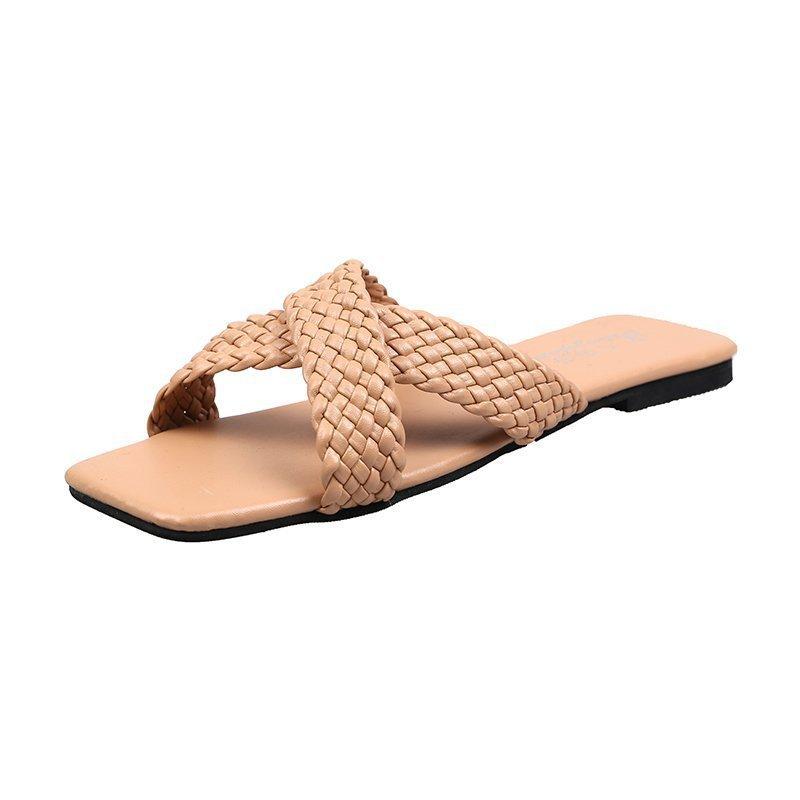 Slippers women's summer outer wear ins tide 2021 new fashion Korean version woven cross flat bottom one word cool slippers