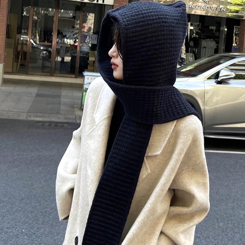 1Pc One Piece Hat Shawl Cold Proof Hooded Neck Protection Hat Windproof Scarf Warm Neck Protection