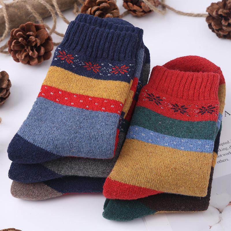 5 Pairs Autumn And Winter Thickened Diamond Curry Mid-Calf Socks Warm Women's Socks Stacked Socks Wholesale Wool Socks Diamond Retro Terry Socks