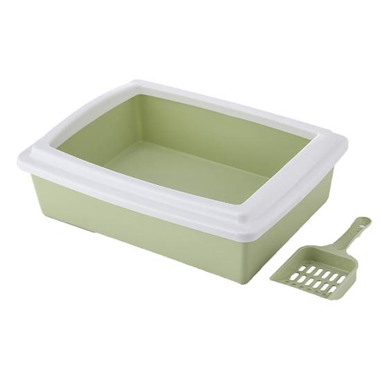 Bandeja sanitária retangular semi-fechada anti-respingos para gatos de estimação com colher