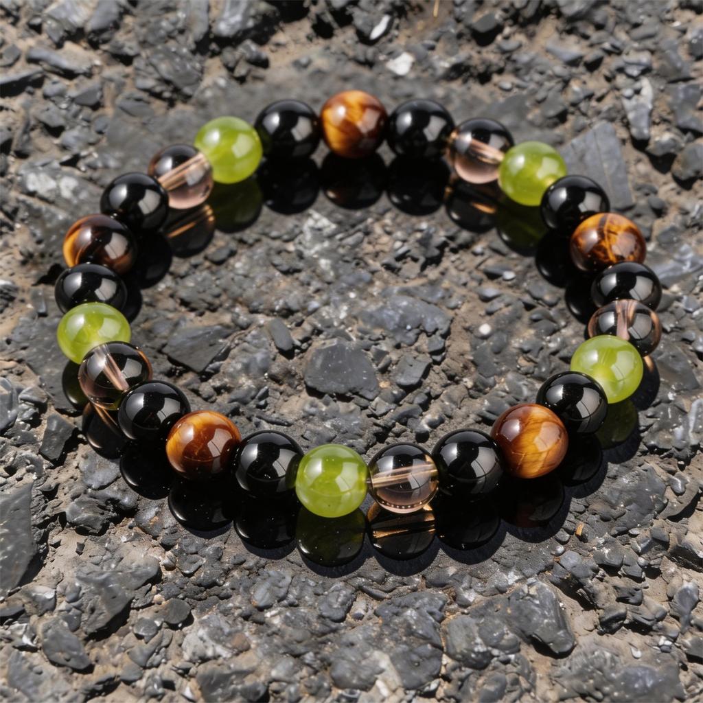 Festive Gifts Tiger Eye Black Onyx Green Prehnite And Smoky Quartz Beaded Bracelet Fashion Jewelry Daily Wear Simple Versatile Accessory