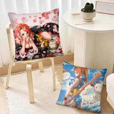 Anime O-One P-Piece Nami Kuddfodral Mode Fyrkantigt Kuddfodral Sovrum Soffrum Ins Dekoration Avslappnad Kuddeöverdrag 40x40