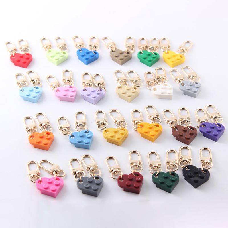 2Pcs Love Heart Brick Keychain For Couples Friendship Women Men Jewelry Gift Keychains