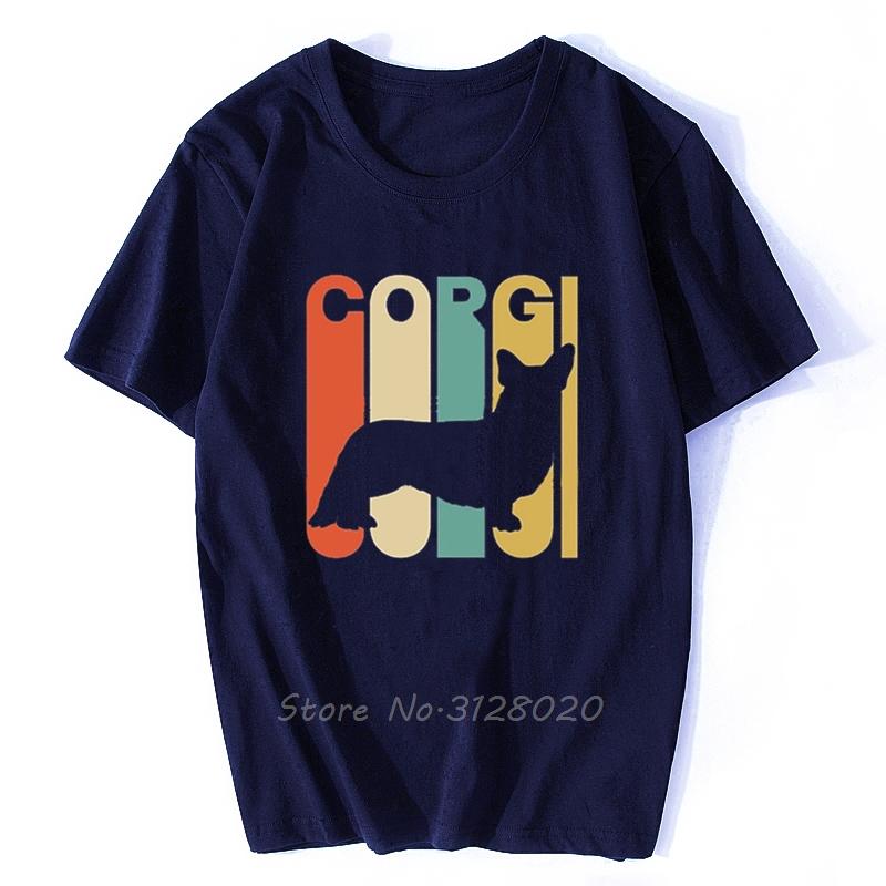 New Fashion man T shirt short sleeve TShirt vintage style Corgi silhouette Men Cotton TShirt Hip Hop Tees Tops Streetwear