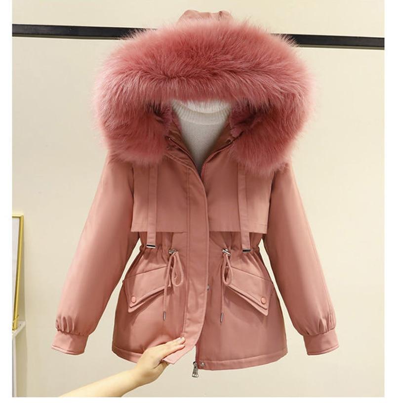 Baumwolle gepolstert Plus Größe 3XL Winter Big Pelz Jacke Frauen lose schlanke warme Kapuze Parka Mantel Daunenjacke