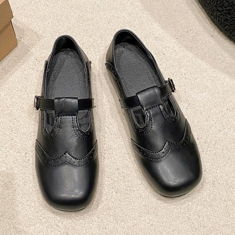 

Модные женские туфли на плоской подошве в британском стиле из маленькой кожи, новинка весны и осени 2025 года, с круглым носком, одинарные туфли Джейн 35 чёрный