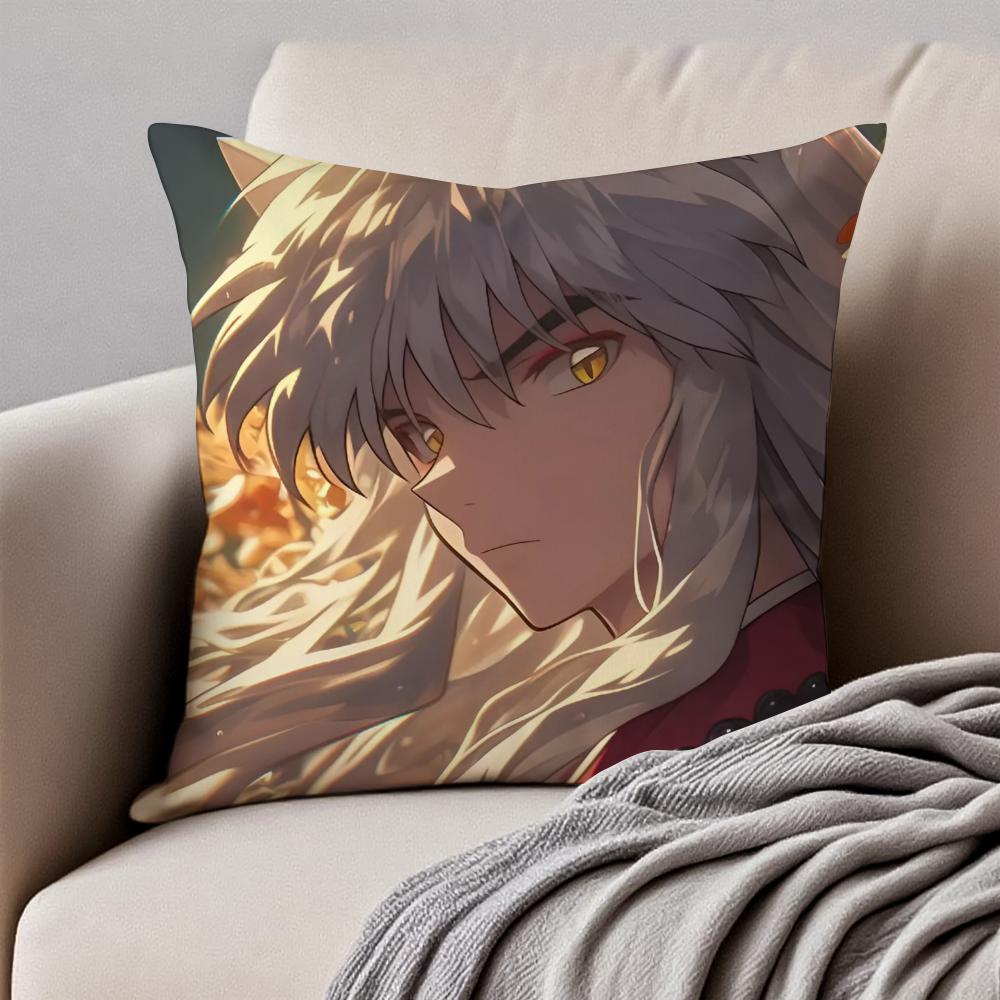 Classic Anime IInuyasha Cushion Cover Pillowcase Antidustmite Invisible Zipper Short Plush Sofa Cushion
