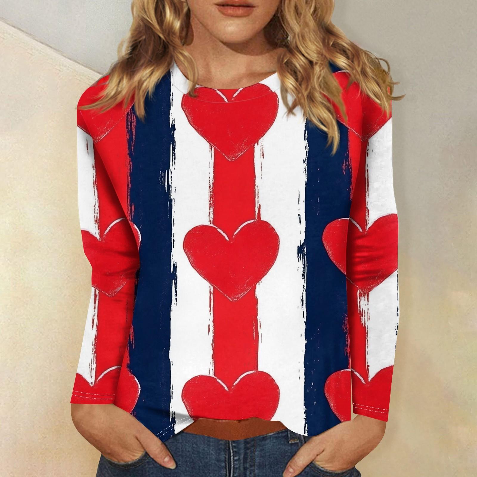 

Женская повседневная мода сексуальный удобный День святого Валентина принтованный круглый вырез длинный рукав топ XXXL белый