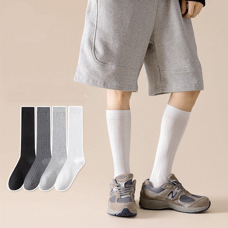 4 Pairs Man Long  Socks Business Cotton Striped Solid Anti-Bacterial,Breathable,Warm Below Knee Calf Crew Socks Gentleman Sokken
