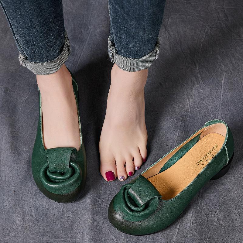 GKTINOO Jaro Léto Dámské Lodičky Retro Dámské Střední Podpatky Nazouvací Květinové Lodičky Ručně Vyráběné Dámské Boty z Pravé Kůže