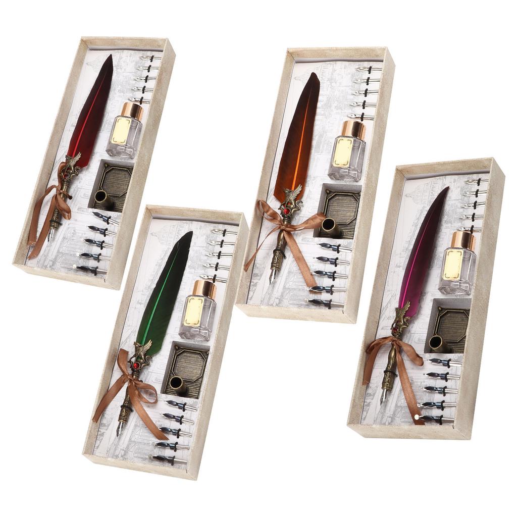 Pen Set Vintage Creativity Ink Carving Writing Suit for Lover Teacher Classmate Gift