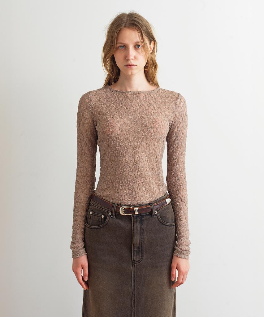 Aobteu Lace See Through Top - Mocha