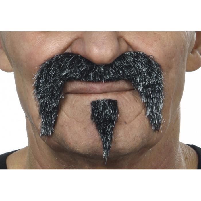 Moustache avec pommeau gris - Accessoire de déguisement - Adulte - Noir et gris - Homme