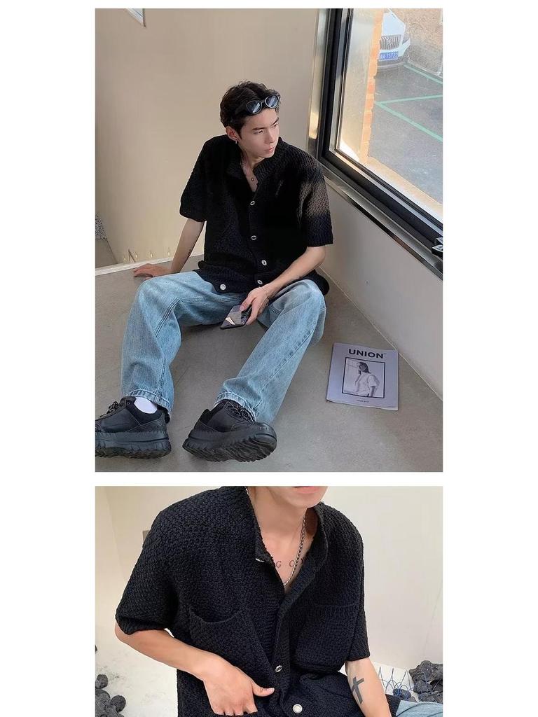 2023 Retro Men's Summer Hong Kong Style Loose Shirt - Fun Niche Design Student Outerwear