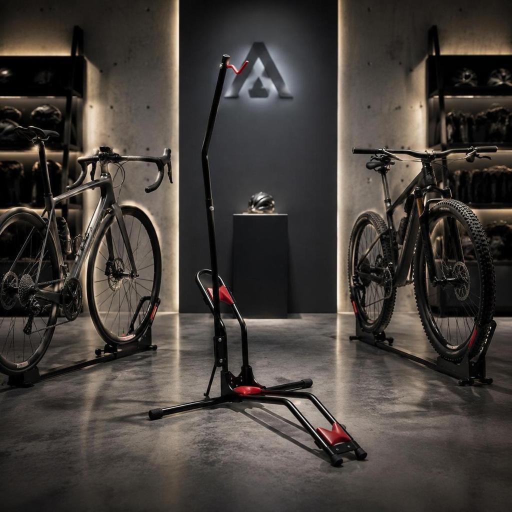 Floor Cycle Stand Black Metal Upright Bike Parking Red Pads