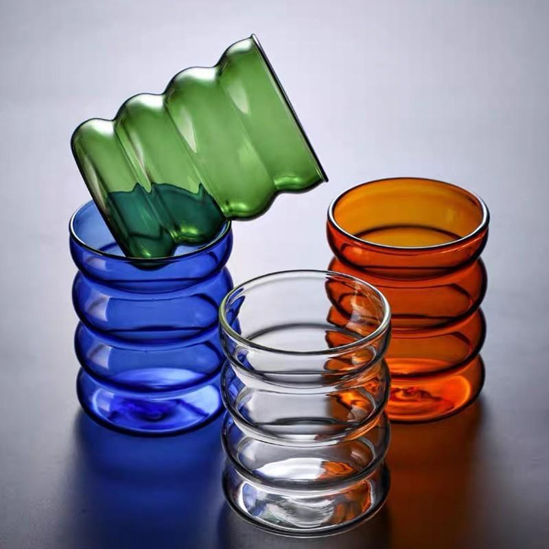 Farbige Raupe Glas Einlagig Hitzebeständig Spiral Kreis Tasse Hochwertig Haushalt Frühstück Saftbecher