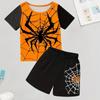 Conjuntos de camiseta e shorts de manga curta de poliéster com estampa de aranha em 3D para meninos e meninas de 4 a 14 anos