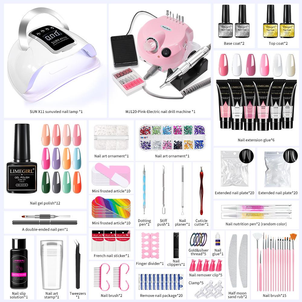 All-in-One Nail Tool Kit: Gel Polish, Builder & Extension Gel, Nail Lamp, Buffer, and Finishing Gel