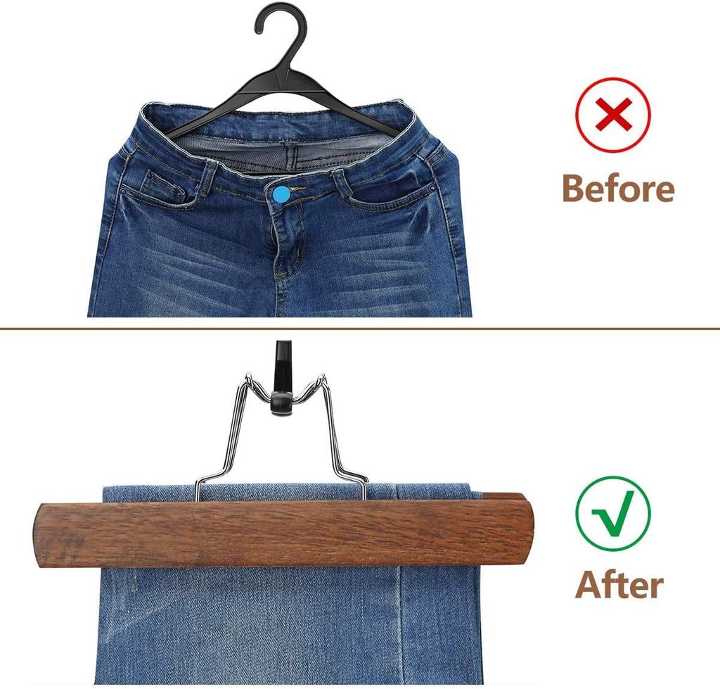 5-30PCS Wooden Pants Skirt Hangers Smooth Solid Wood Non Slip Jeans Slack Clamp Hangers Hair Extension Hangers with Swivel Hook