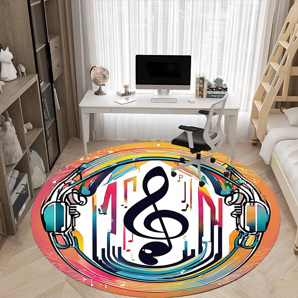 1pc Music Headphones Office Round Rug, Non-slip, Soft and Durable Office Rug for Interior Decoration, Perfect for Office,Decoration yy260204042