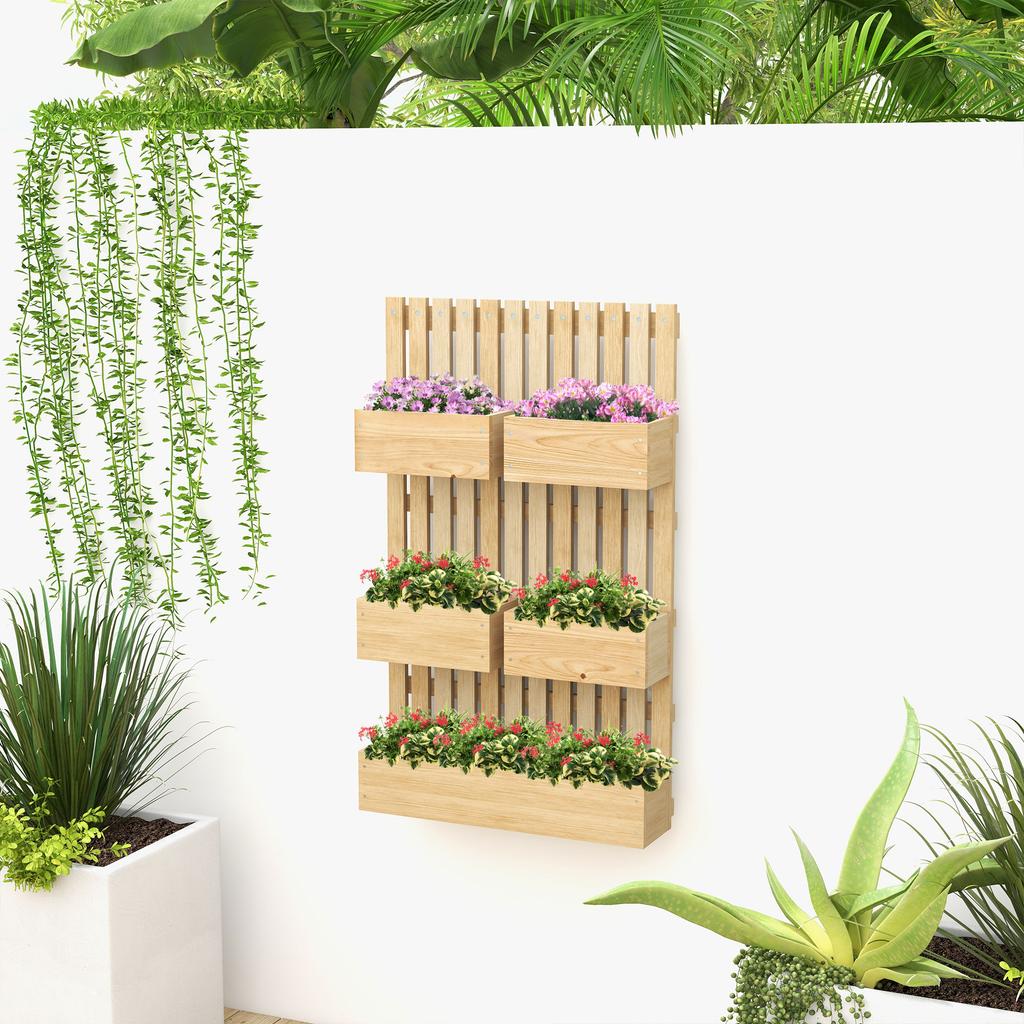 Wall-Mounted Planter Vegetable Garden with 5 Removable Solid Wood Boxes Trellis 60 X 16 X 100 Cm