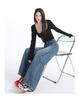 Women's American Retro Blue Wide-Leg Scissor-Cut Jeans - High-Waisted, Slimming, Loose, Floor-Length, Spring 2026 Collection