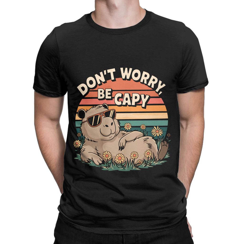 Capybara Dont worry Be Cappy T Shirt Summer  Hip Hop TShirts Man Cotton O Neck Plus Size Top Tees ShortSleeved Vintage Tshirt