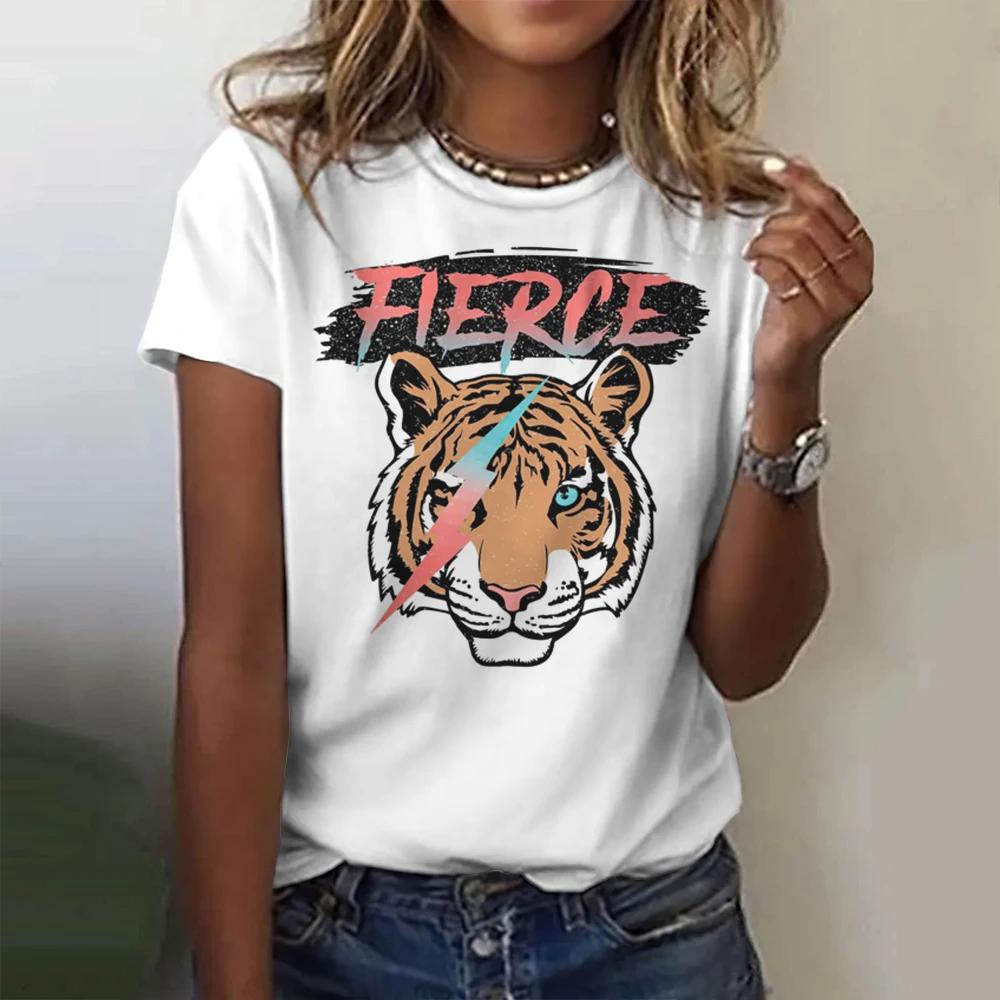 Summer women's 3D pink leopard print T-shirt fashion trend top T-shirt women's casual fashion