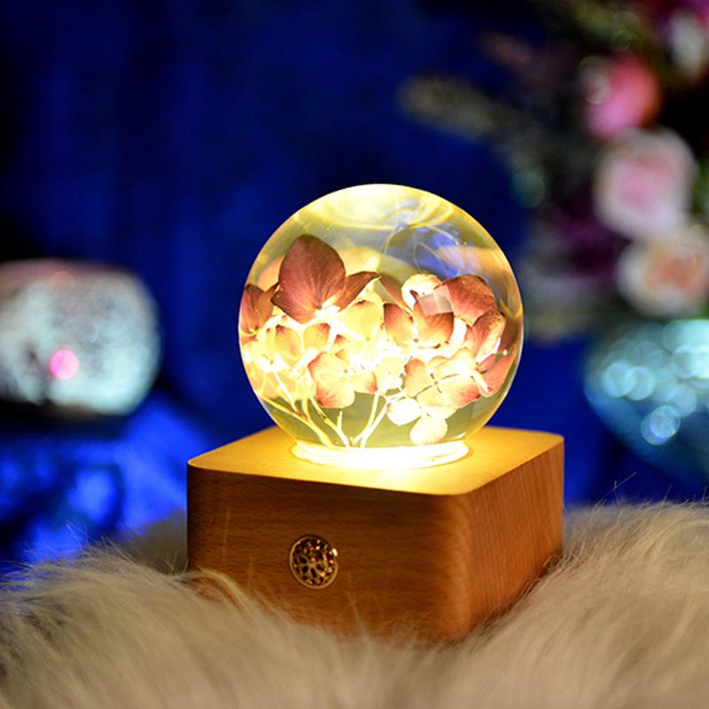 Dandelion Preserved Flower Night Light - Wooden Crystal Ball for Christmas & Birthday Gifts