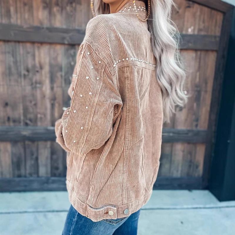 VEZFAA Dámská móda Ležérní Vzor puntíků Podzim Zima Dlouhý rukáv POLO Límec Bundy a Kabáty