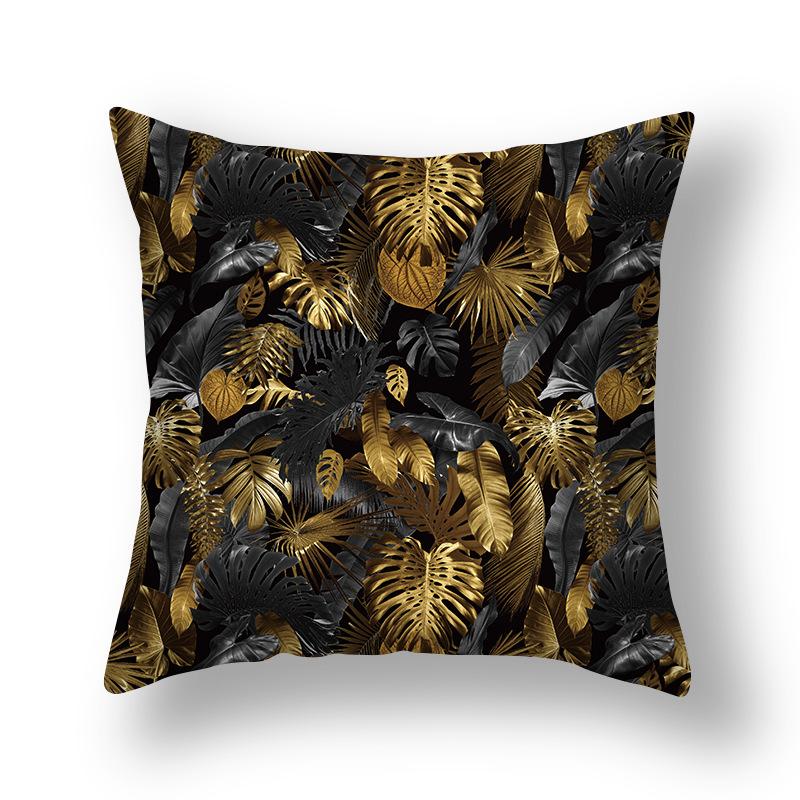 Gold Geometry Plant Watercolor Cushion Cover Short Plush Decorative Sofa Cushions Modern Simple Home Decor Pillowcase