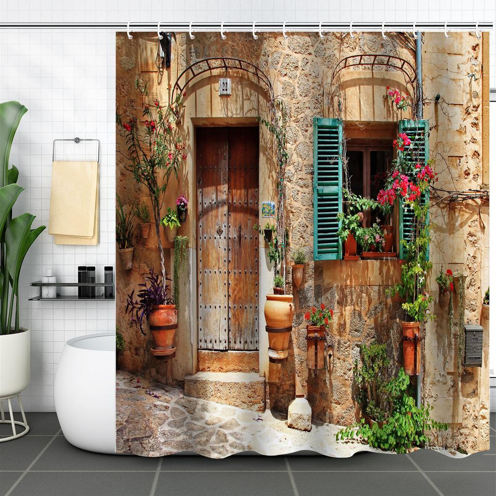 Duschvorhang Wasserdicht Und Schimmelresistent Digitaldruck Ländliche Landschaft Duschvorhang Badezimmer Duschstoff Trennvorhang Stanzfrei