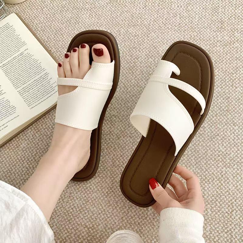 Simplistic Peep-Toe Flat Sandals - Versatile Casual Summer Toe-Loop Slippers