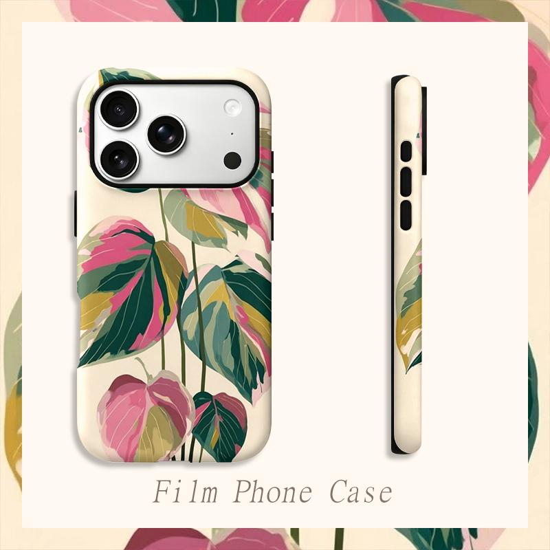 Botanical Colorblock Leaf Art Graphic Design House Plant Film Aesthetic Protective Shockproof Bumper Phone Case Cover For iPhone 14 15 16 Pro Max Plus