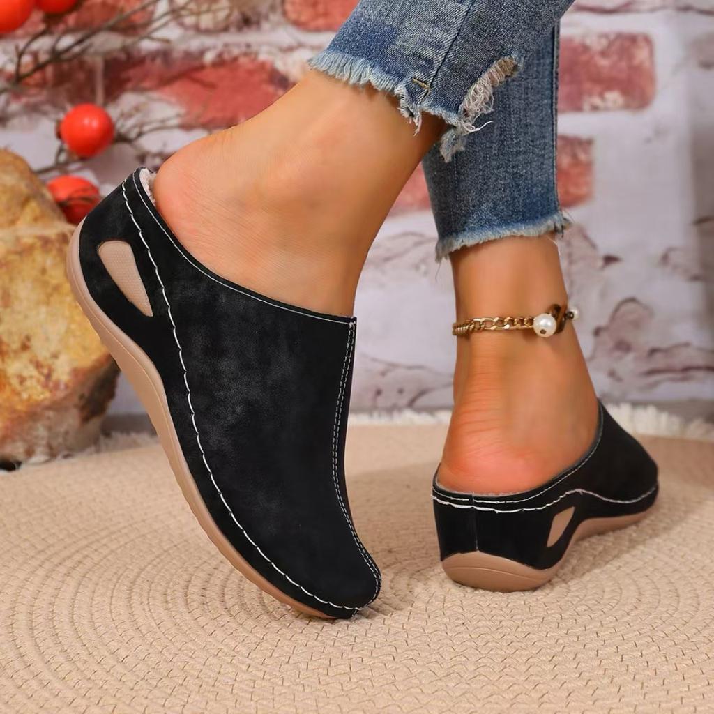 Plus Size Shoes for Women 36-42 Winter Fashion Women Slip on Short Plush Warm Comfortable Platform Wedges Non-slip Slippers Flat