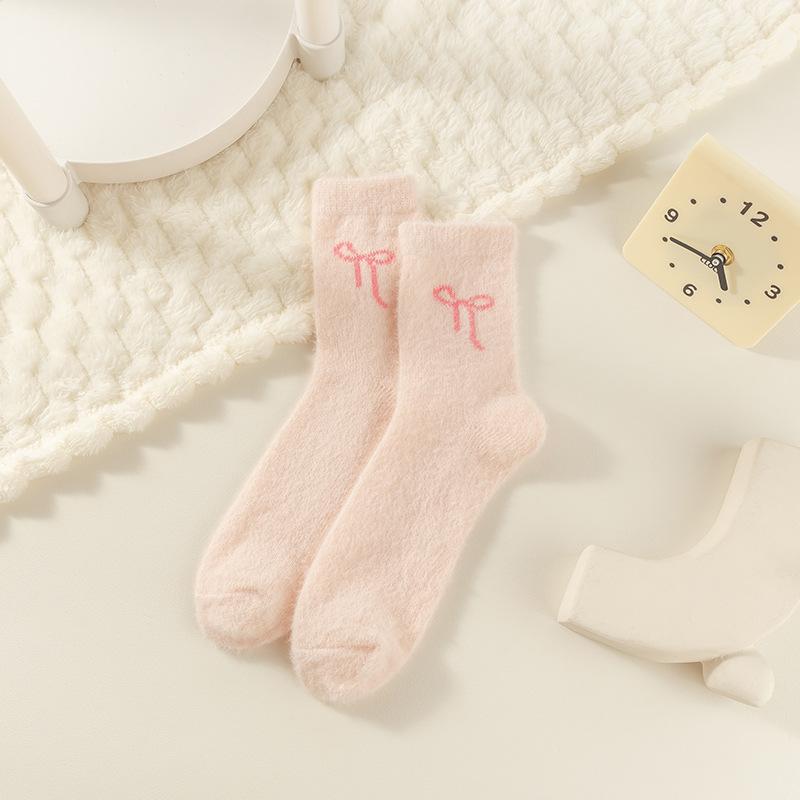 Love Embroidered Mink Velvet Socks Women's Autumn and Winter Medium Tube Socks Thickened Plush Sweet Sleep Floor Confinement Socks