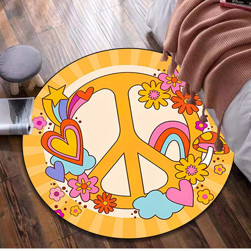 Sunflower Peace Sign Circular Rug Office Decorative Carpet For Living Room Bedroom Door Mat Floor Carpet Computer Chair Area Rug