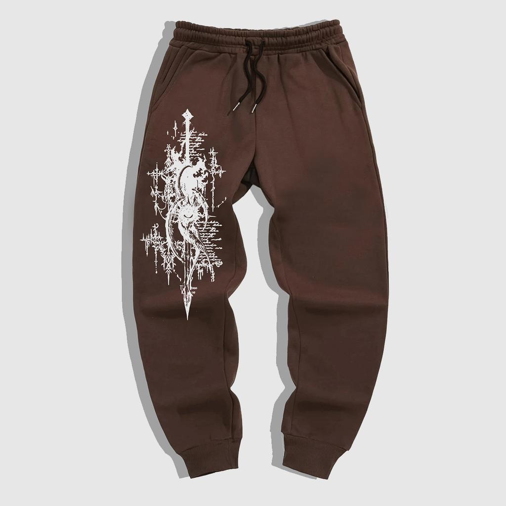 Pantaloni Jogger da Uomo Stile Gotico - Caldi per l'Inverno, Casual Atletici, con Vita Elastica e Fondo a Costine, Motivi Geometrici Gotici