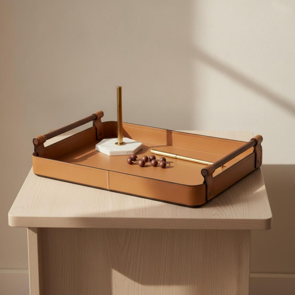 Storage Tray with Handles Rectangular Organizer Slim for Coffee Table